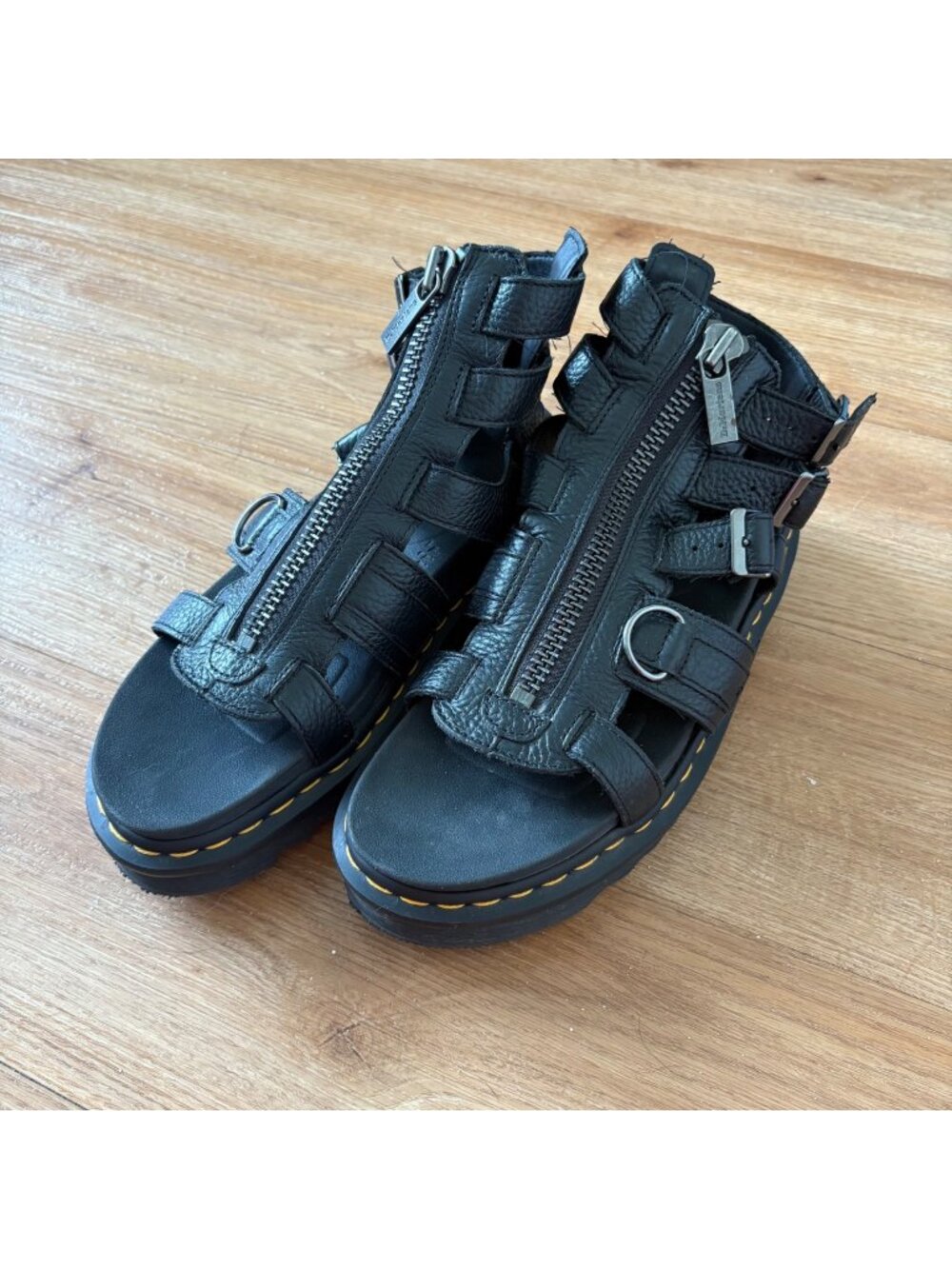 Dr. Martens Olson Gladiator Zip Front Platform Sandals Black Women’s Size 9
